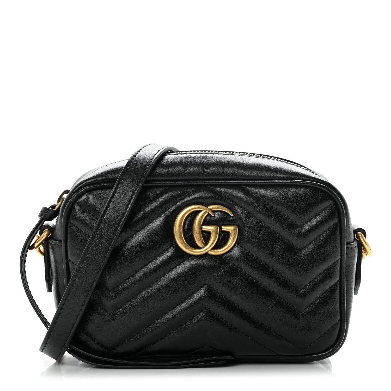 Gucci Calfskin Matelasse Mini GG Marmont Chain Shoulder Bag Black 1 of 8
