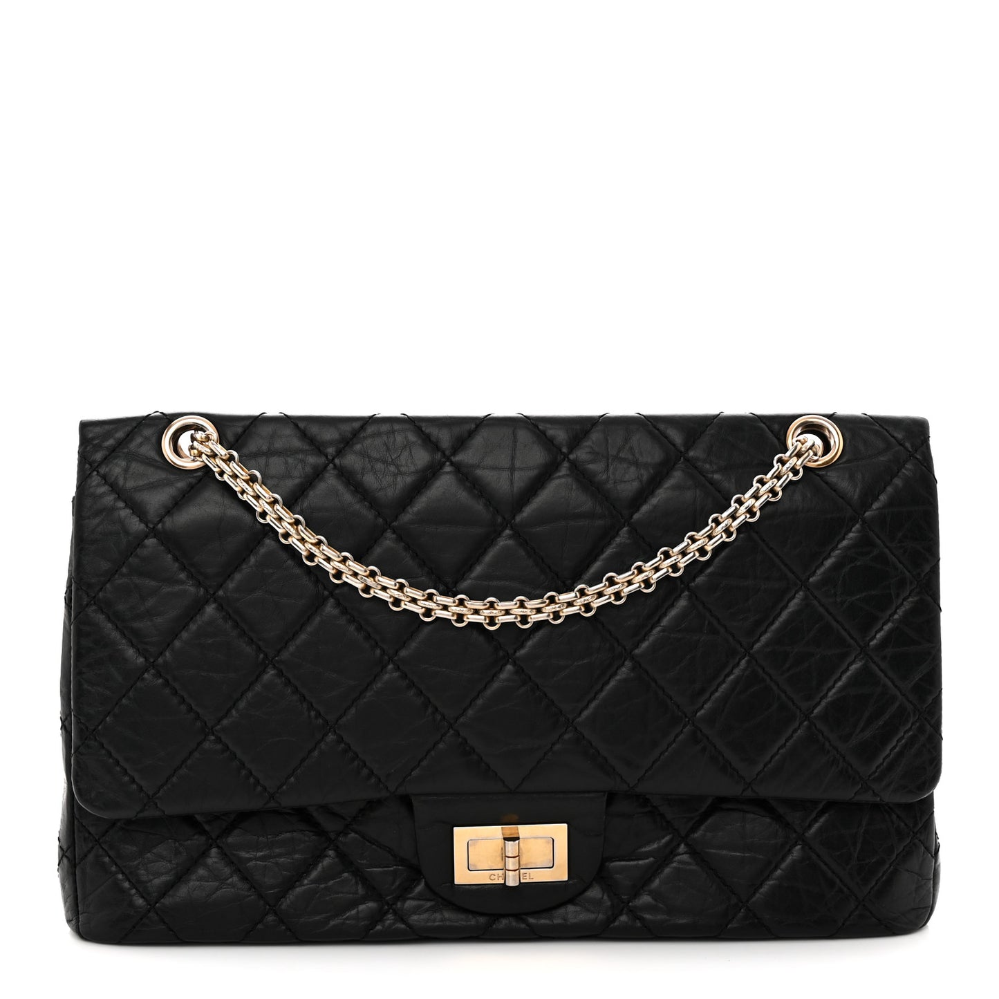 Aged Calfskin Quilted 2.55 Reissue 227 Flap Black