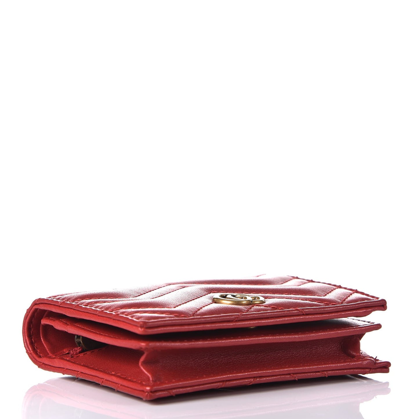 Calfskin Matelasse GG Marmont Card Case Wallet Hibiscus Red