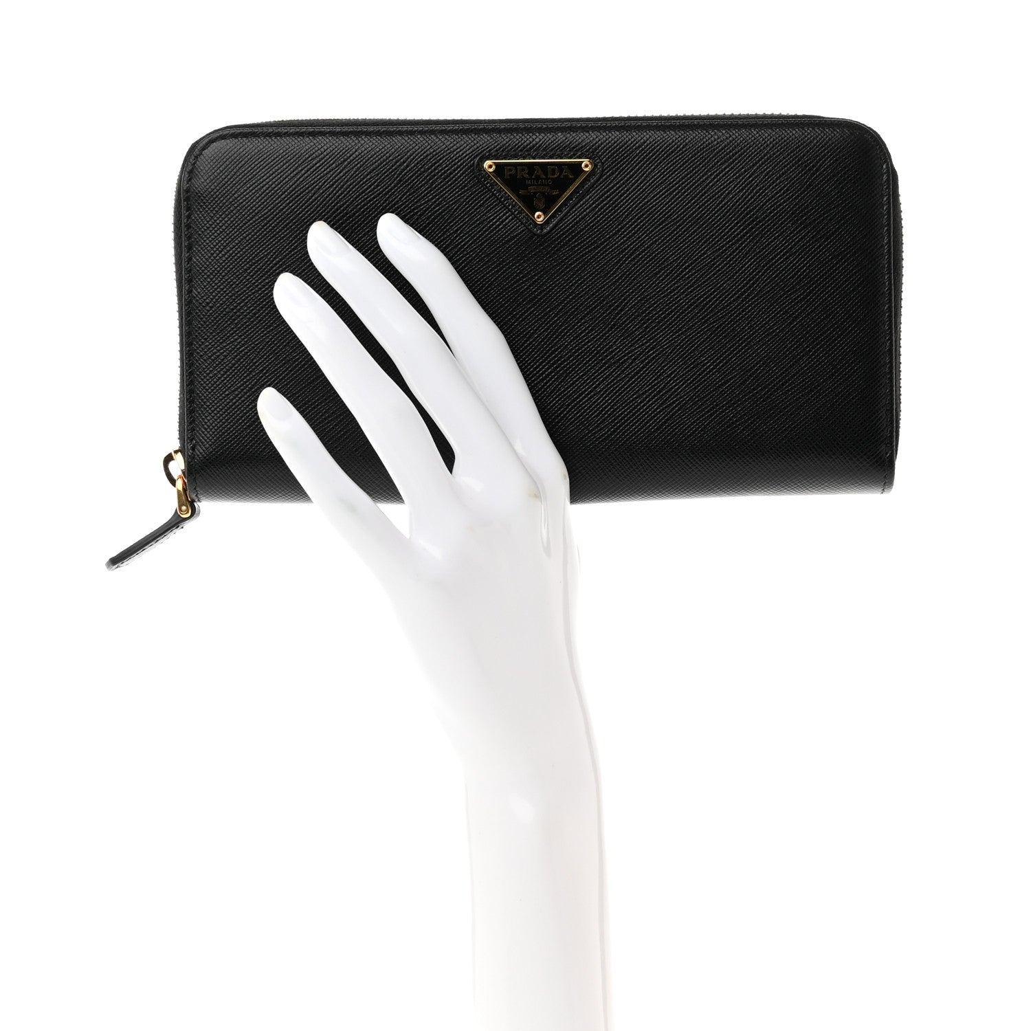 Prada Saffiano Triangle Zip Around Wallet Black 2 of 6
