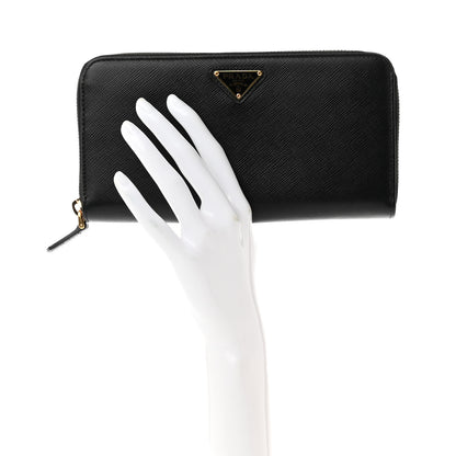 Prada Saffiano Triangle Zip Around Wallet Black 2 of 6