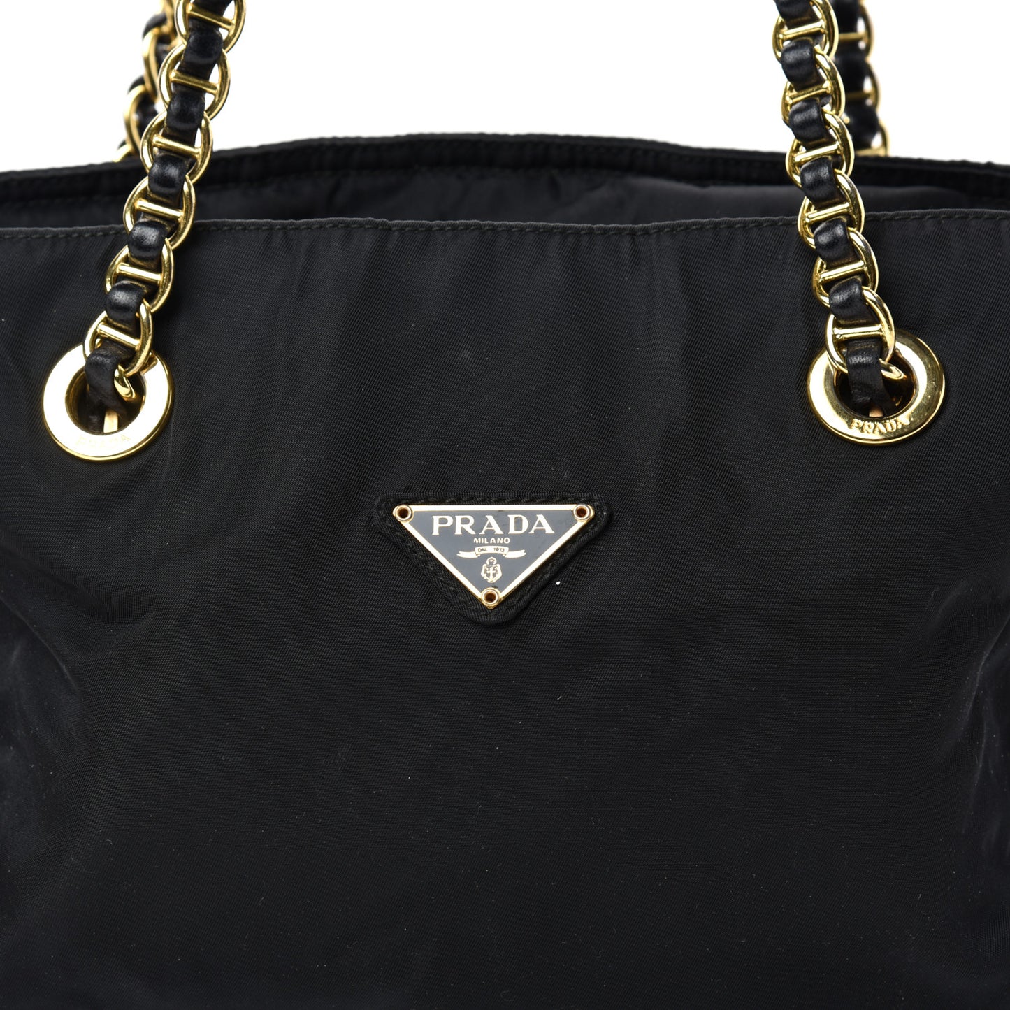 Nylon Tessuto Acciaio Chain Shoulder Bag Black
