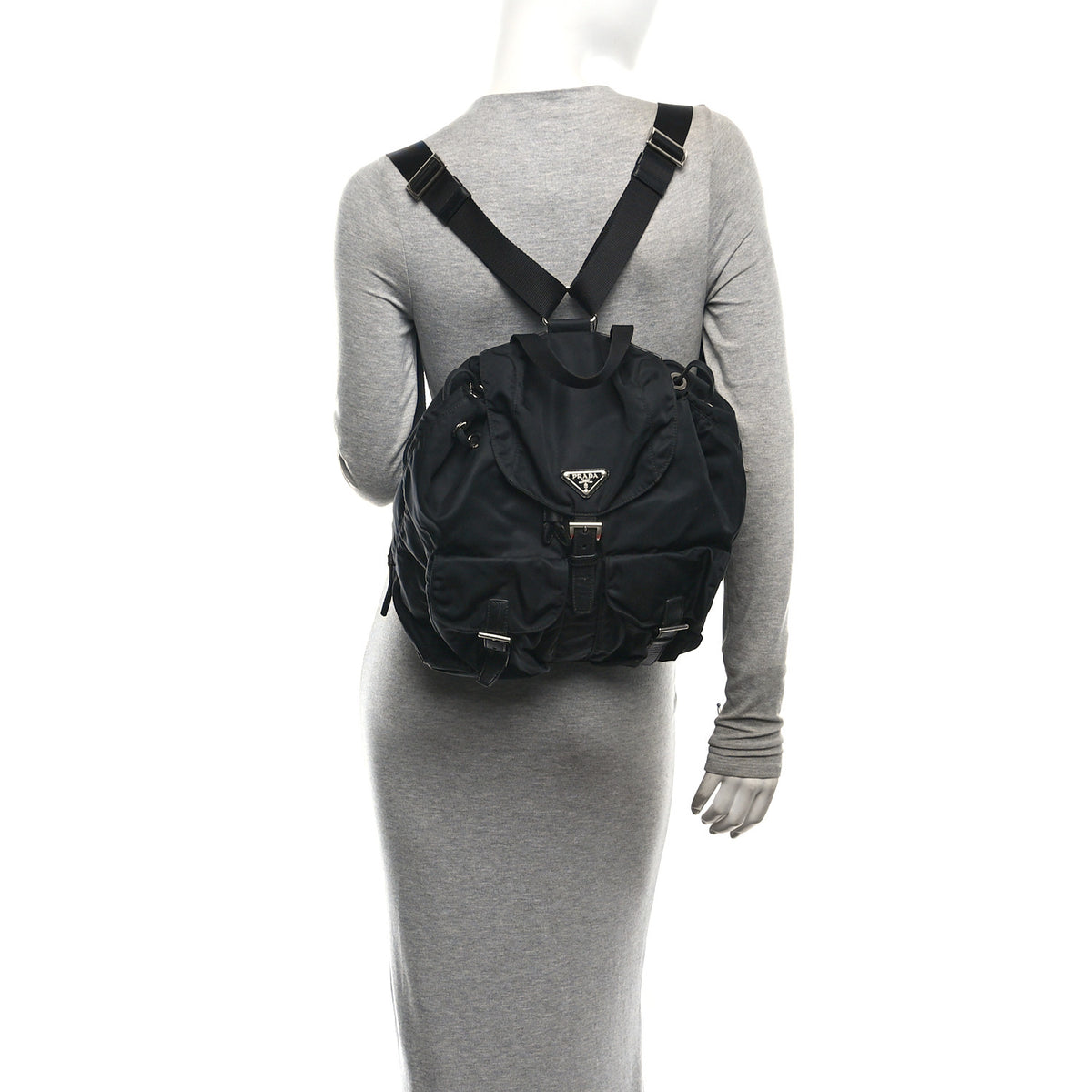 Prada Tessuto Nylon Saffiano Medium Backpack Black 2 of 10