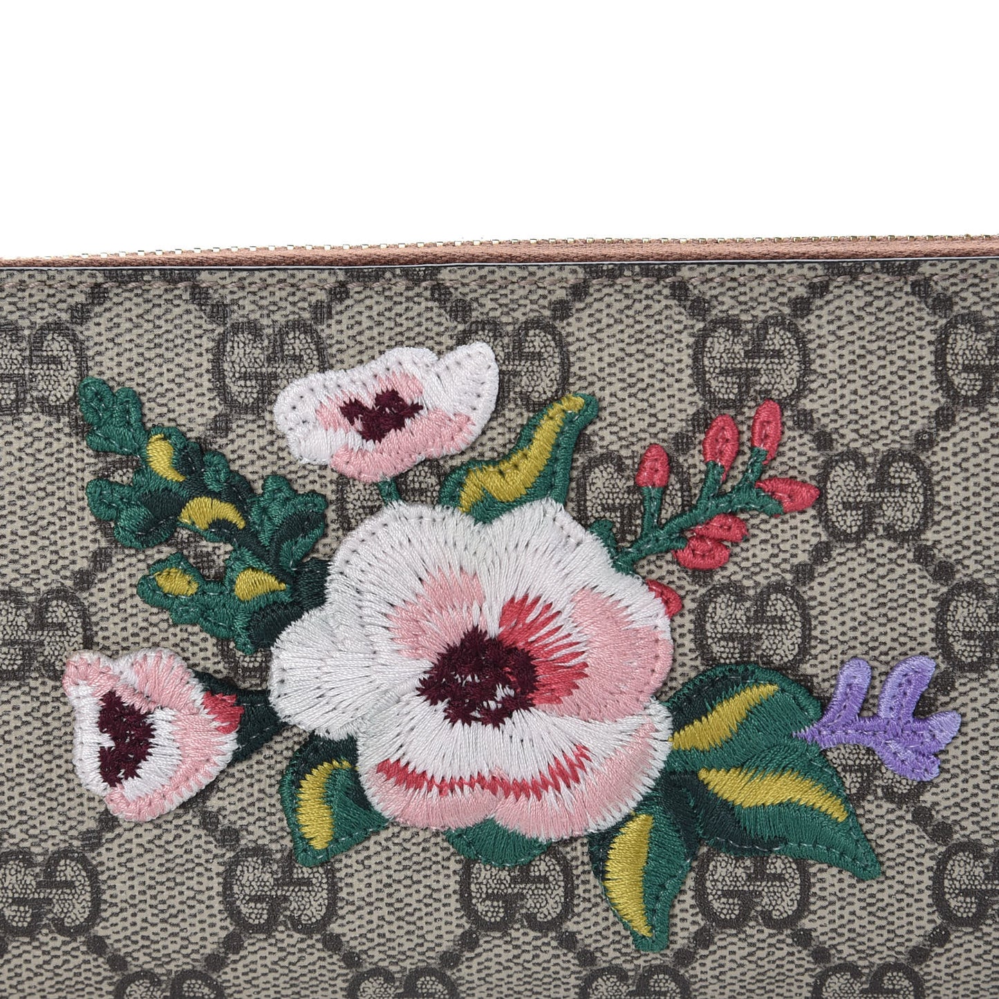 GG Supreme Monogram Garden Embroidered Zip Around Wallet