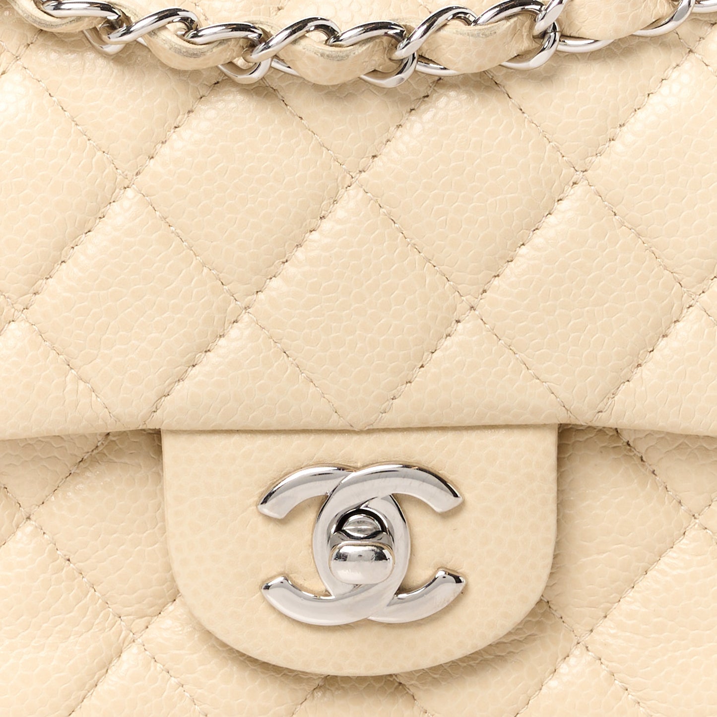 Caviar Quilted Mini Rectangular Flap Light Beige