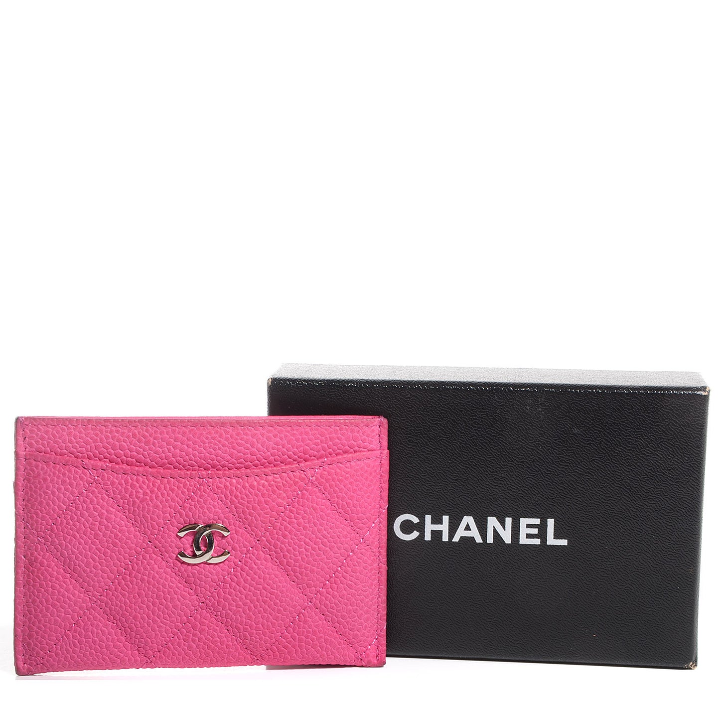 Iridescent Caviar Quilted Card Holder Pink