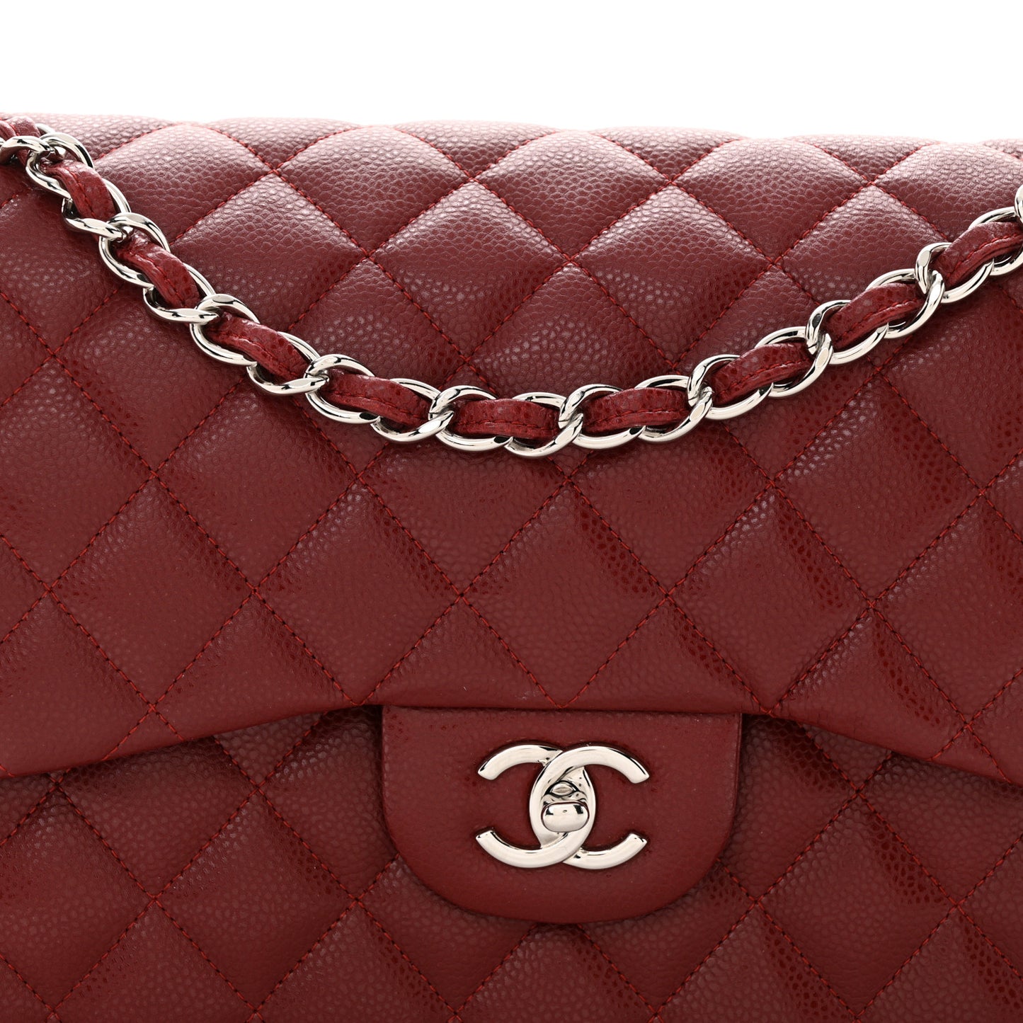 Caviar Quilted Jumbo Double Flap Dark Red