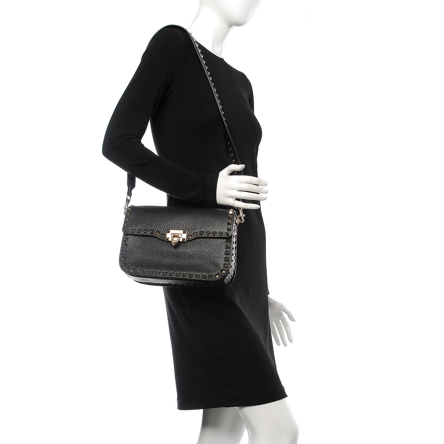Valentino Garavani Pebbled Calfskin Medium Rockstud Flap Saddle Bag Black 2 of 7