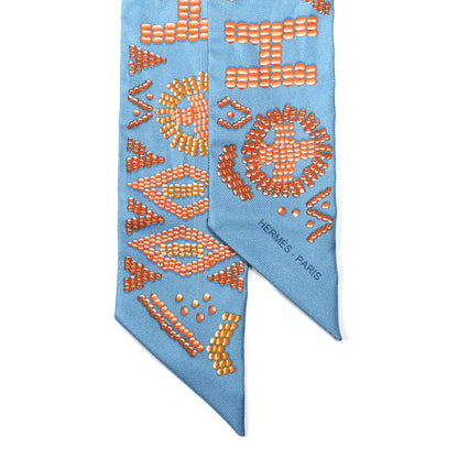 Hermes Silk Kelly En Perles Twilly Bleu Azur Orange 2 of 5