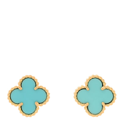 Van Cleef & Arpels 18K Yellow Gold Turquoise Sweet Alhambra Earrings 1 of 4