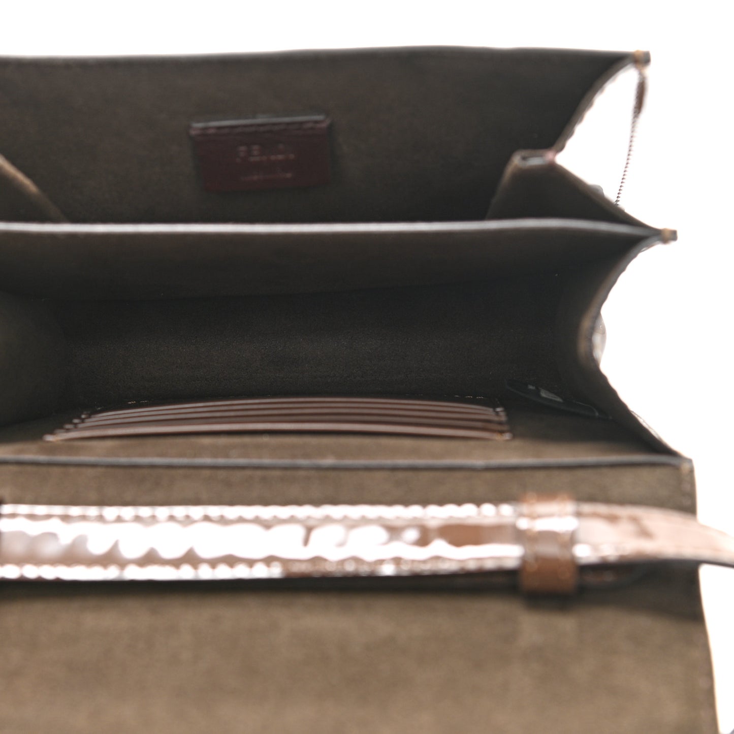 Vitello Vernice Mou Karligraphy Crossbody Bag Ebano