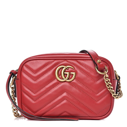 Gucci Calfskin Matelasse Mini GG Marmont Chain Shoulder Bag Hibiscus Red 1 of 8