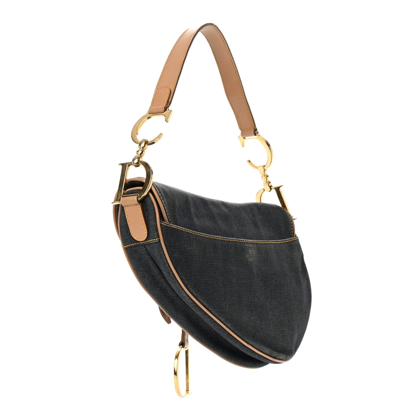 Denim Calfskin Saddle Bag Blue