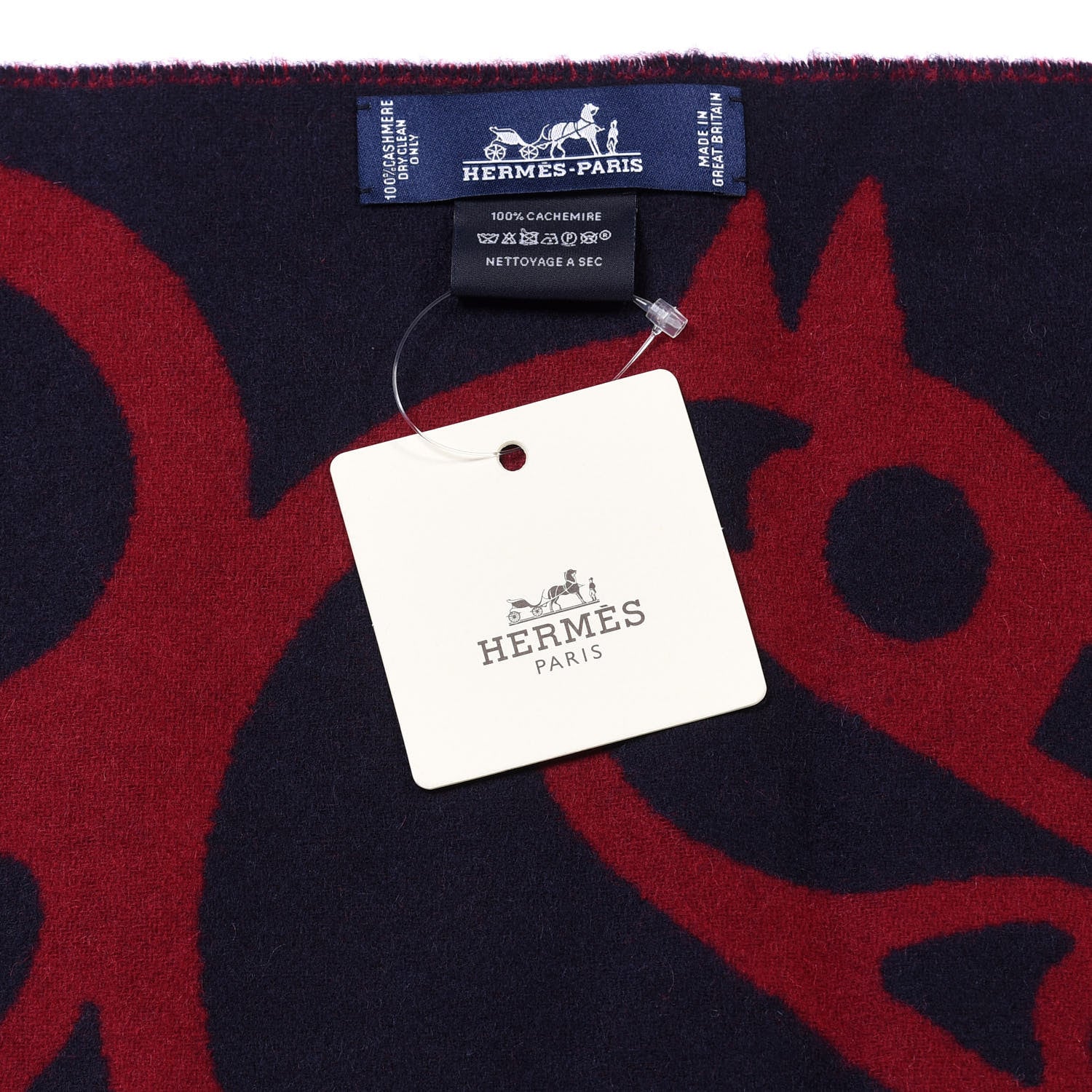 Hermes Cashmere Boucles et Camails Muffler Marine Bordeaux 4 of 4