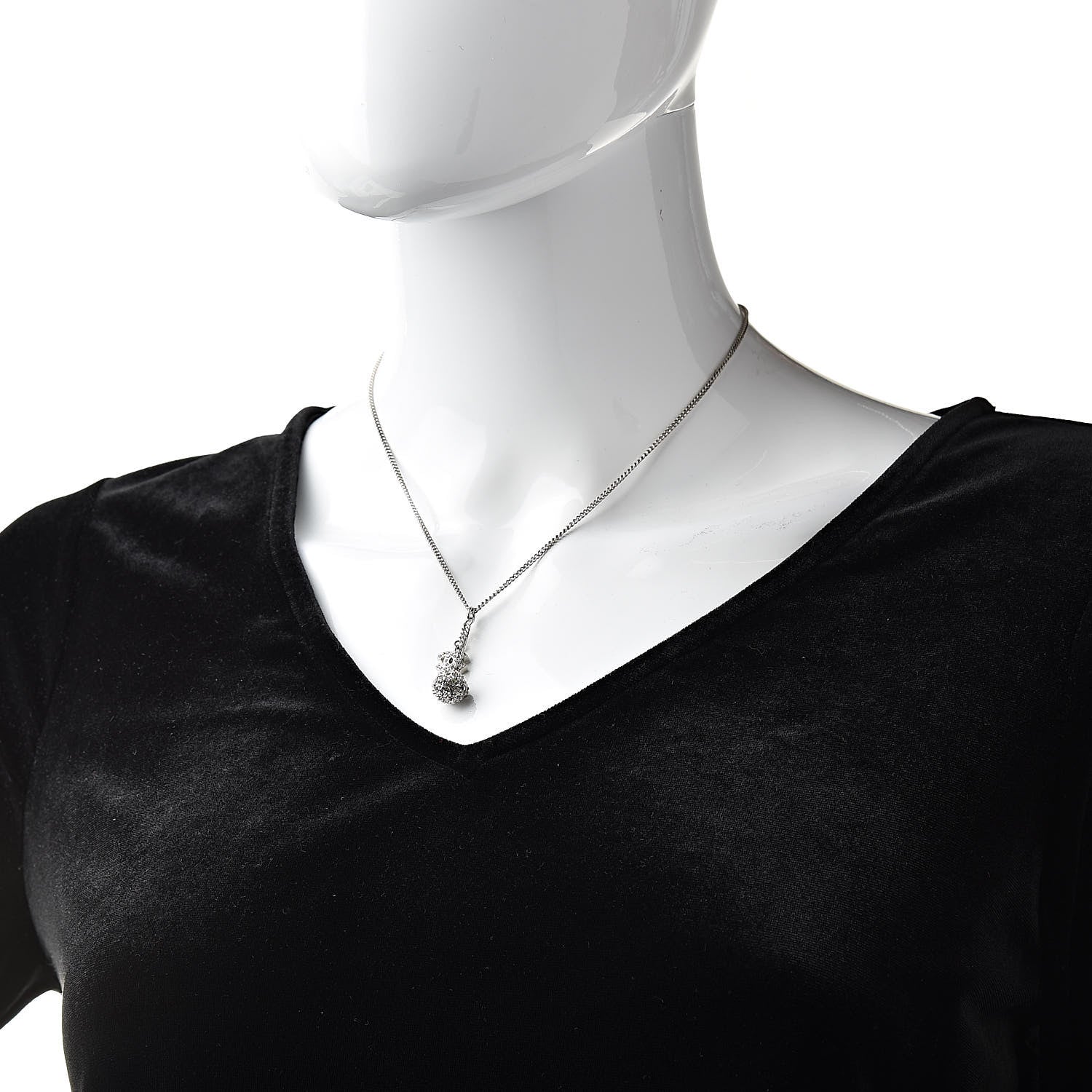 Chanel Crystal CC Ball Pendant Necklace Silver 2 of 5