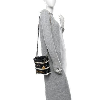 Chanel Shiny Calfskin Striped Mini Chanel 22 Black White 2 of 10