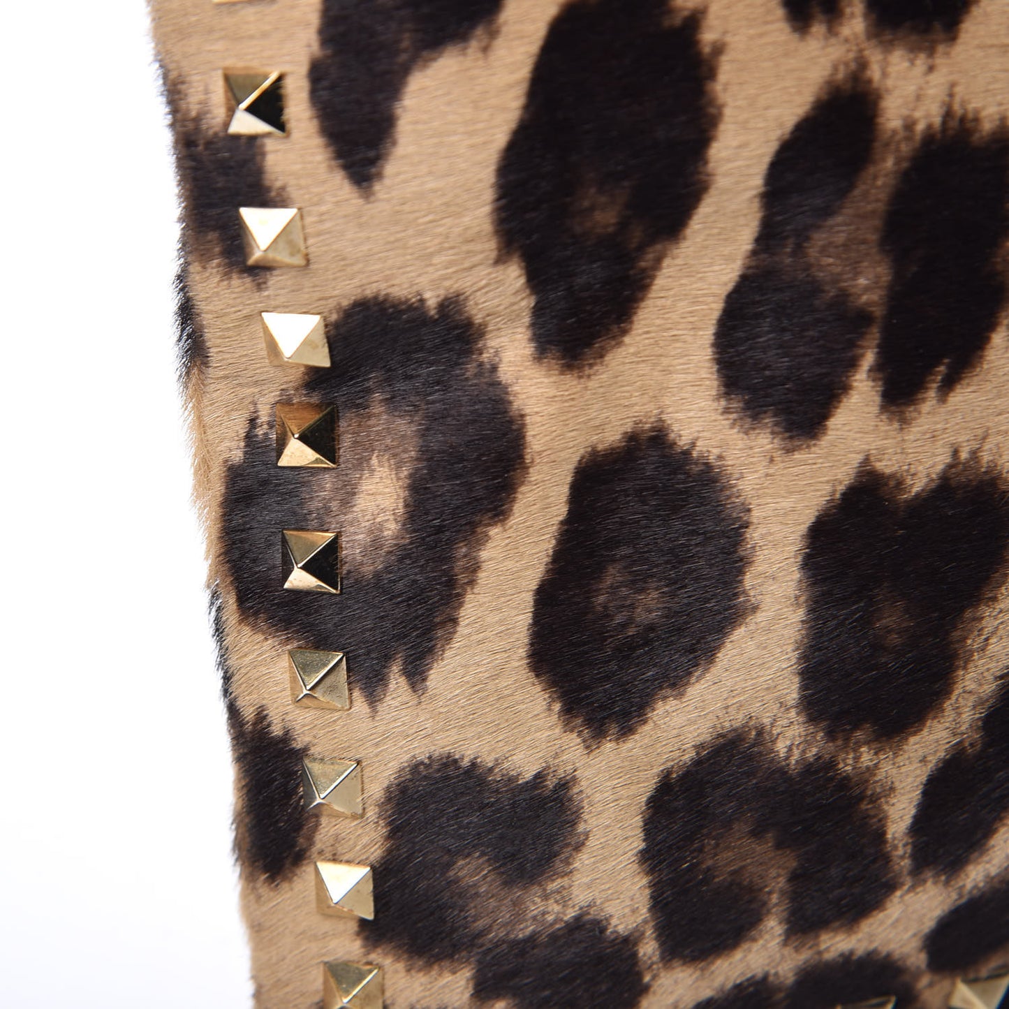 Calf Hair Leopard Print Rockstud Zip Wristlet Pouch Leopard