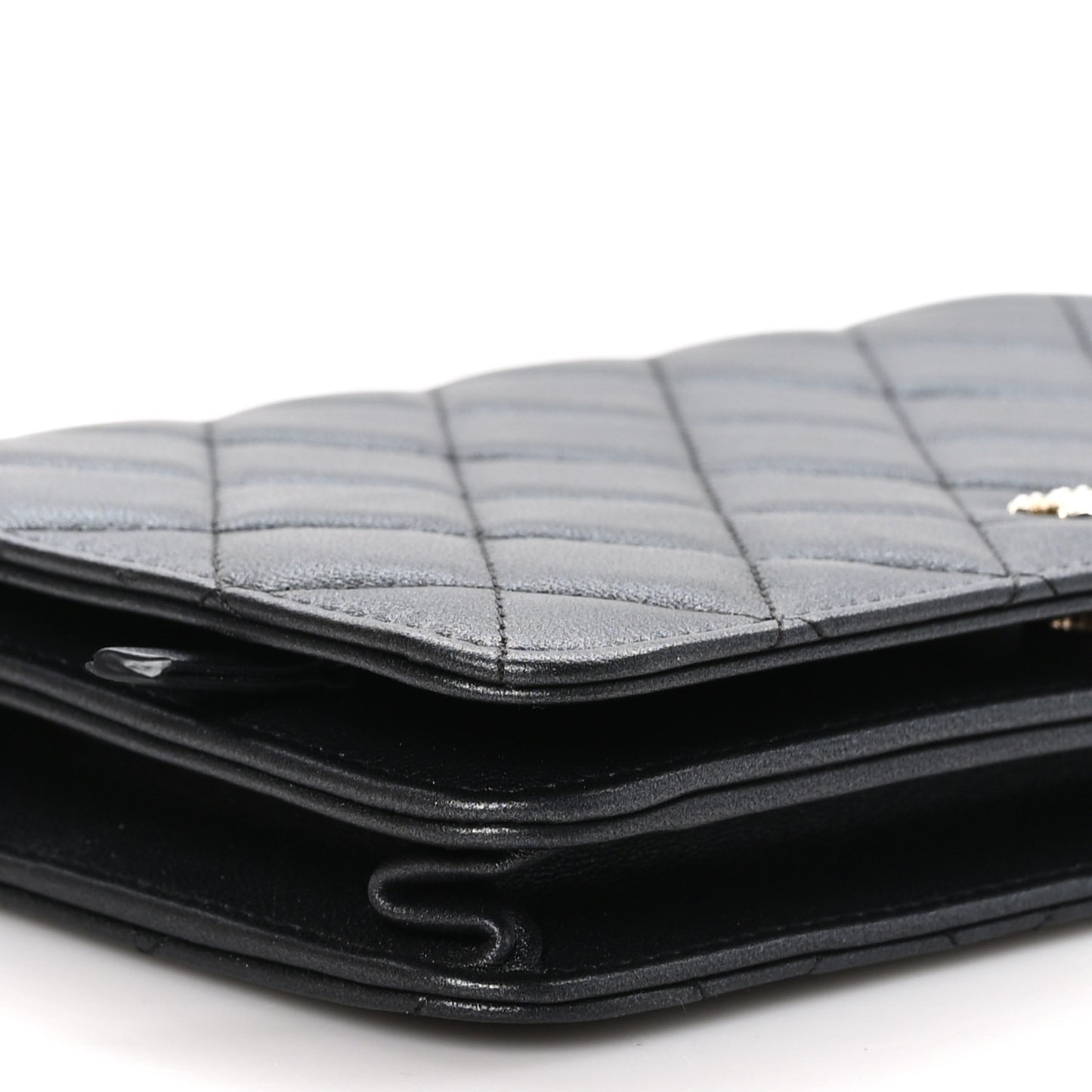 Iridescent Lambskin Quilted Pearl Wallet On Chain WOC Black