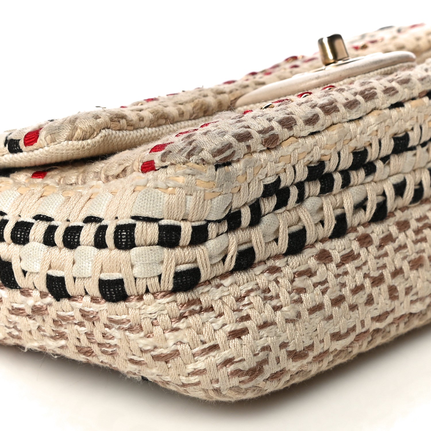 Chanel Cotton Raffia Lambskin Woven Mini Rectangular Flap Beige Red Black 9 of 16