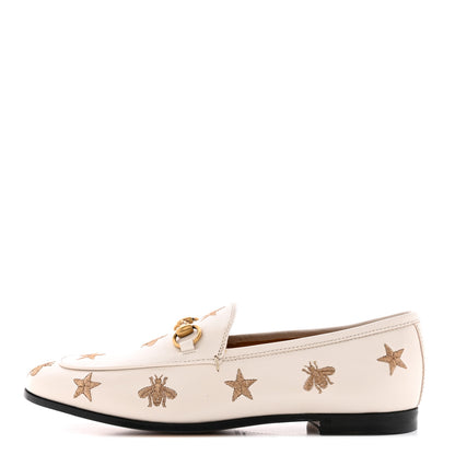 Gucci Goatskin Bee Star Embroidered Womens Jordaan Loafers 36.5 Mystic White 1 of 17