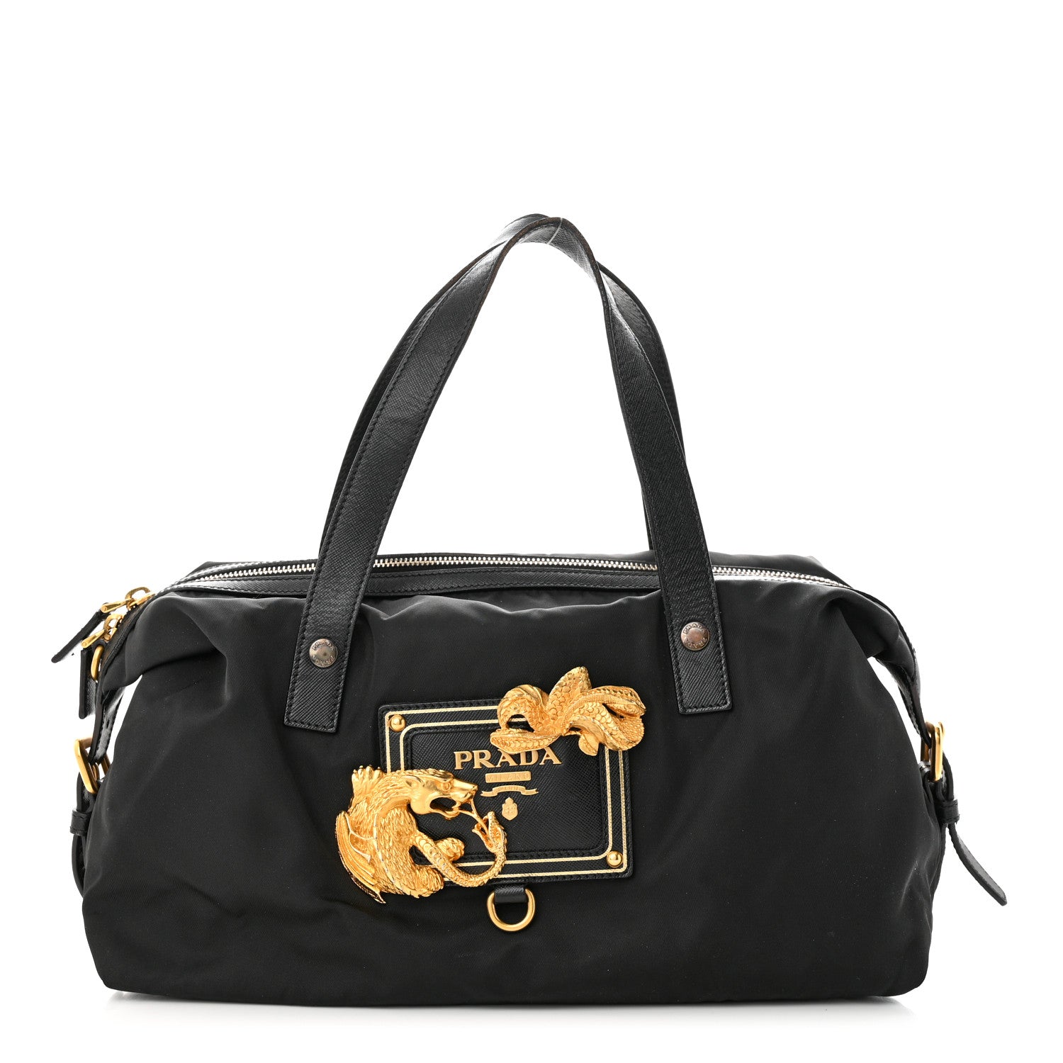 Prada Nylon Animalier Boston Bag Black 1 of 10