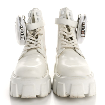 Prada Spazzolato Rois Re-Nylon Metal Triangle Logo Monolith Pouch Pocket 55mm Boots 36 White 2 of 14