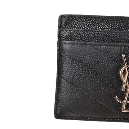 Saint Laurent Grain De Poudre Matelasse Chevron Monogram Credit Card Case Black 8 of 15
