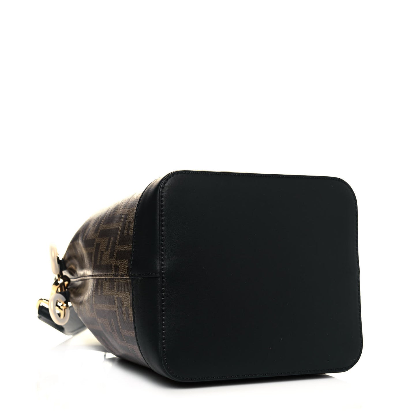 Glazed Fabric Vitello Grace F is Fendi FF 1974 Stamp Patch Grande Mon Tresor Bucket Bag Mogano Panna Black