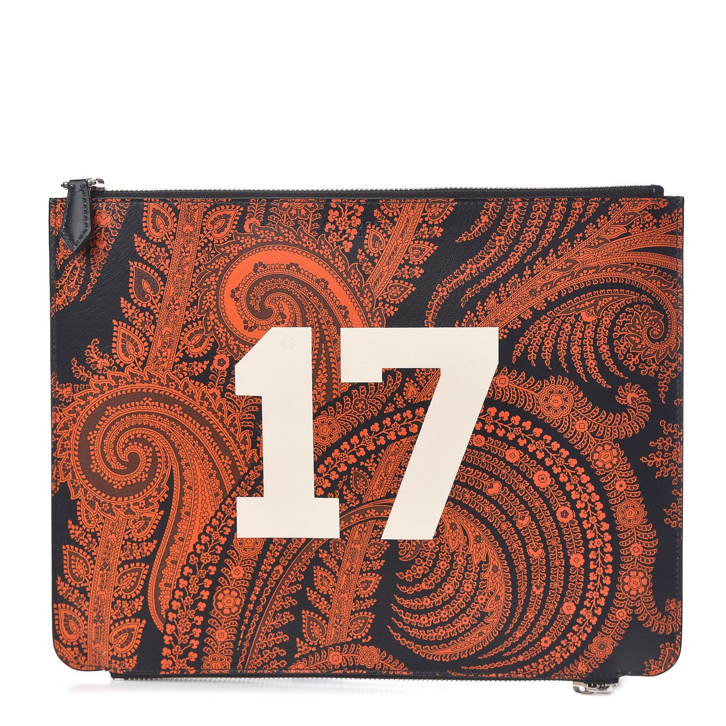 Calfskin Paisley Print Medium Clutch Orange Black