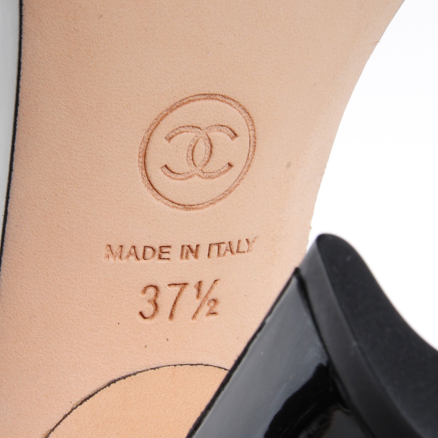 Chanel Perforated Crackled Patent Calfskin Sandals Heels 37.5 Black White 6 of 7