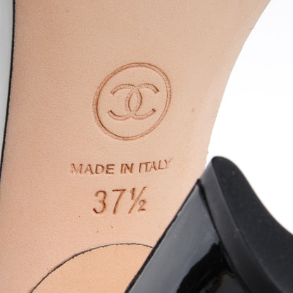 Chanel Perforated Crackled Patent Calfskin Sandals Heels 37.5 Black White 6 of 7