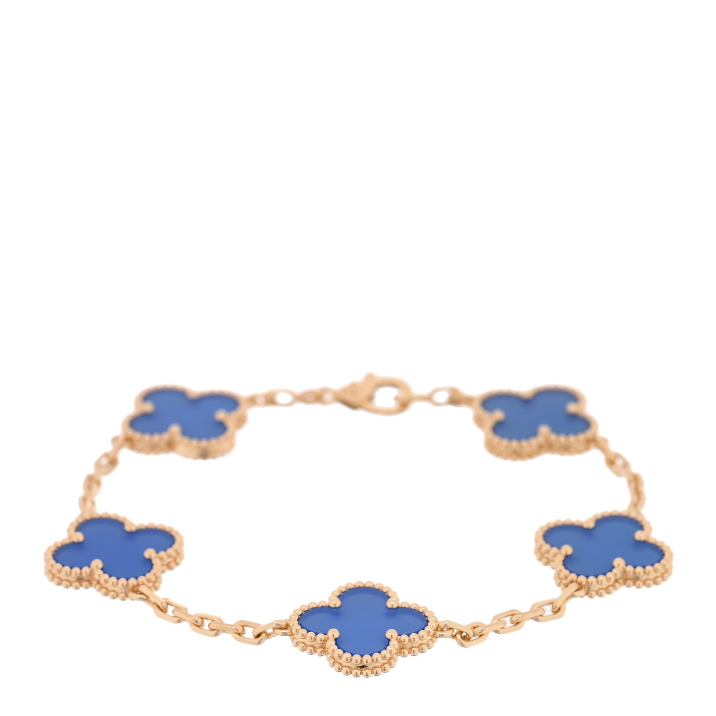 18K Yellow Gold Blue Agate 5 Motifs Vintage Alhambra Bracelet