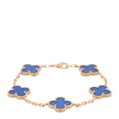 Van Cleef & Arpels 18K Yellow Gold Blue Agate 5 Motifs Vintage Alhambra Bracelet 1 of 4