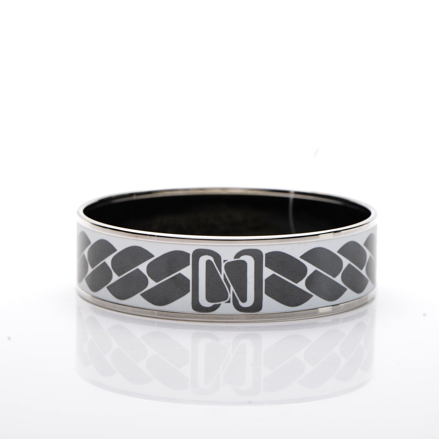 Enamel Printed Wide Clic C'est Noue Bracelet 70 Blanc Platine