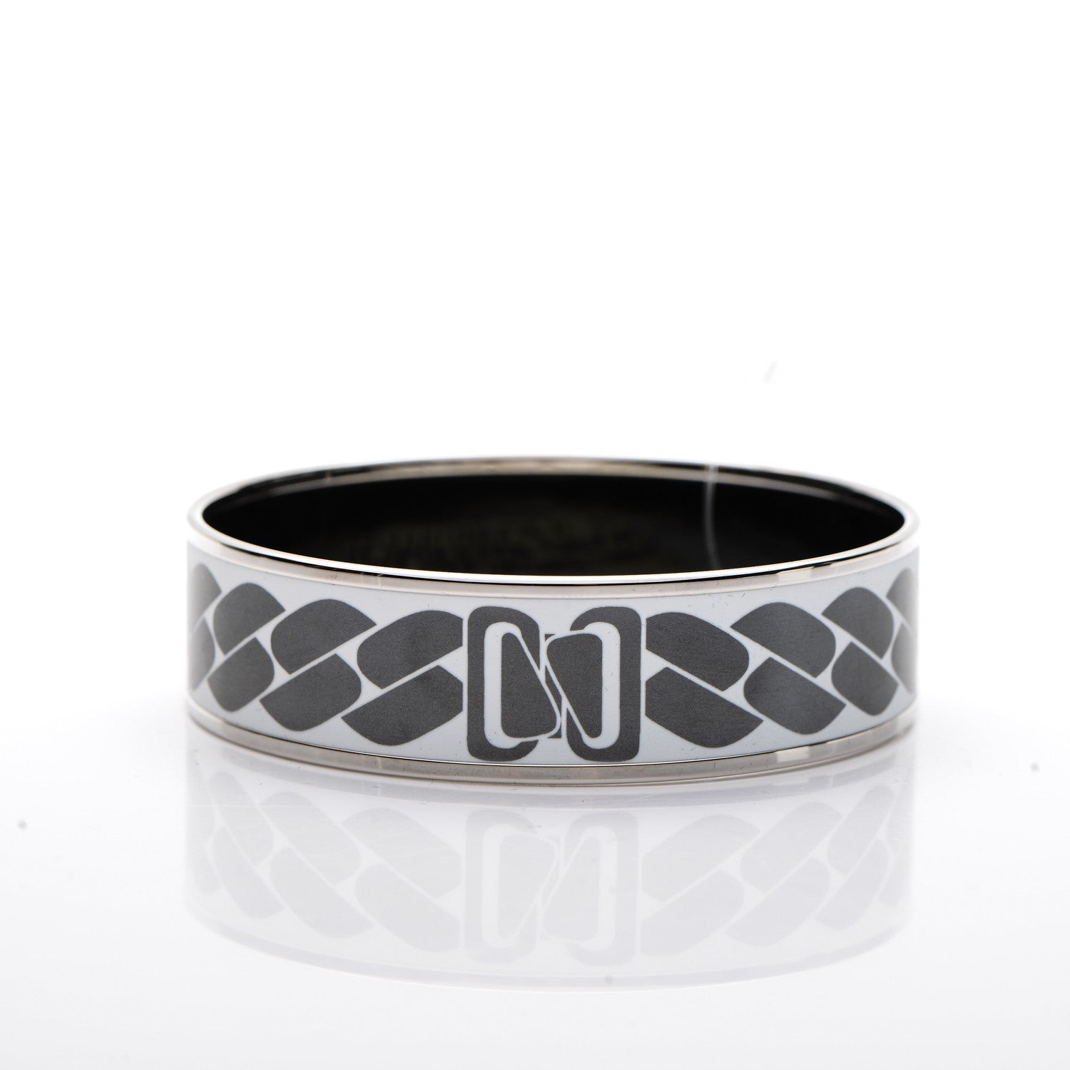 Hermes Enamel Printed Wide Clic C'est Noue Bracelet 70 Blanc Platine 3 of 5