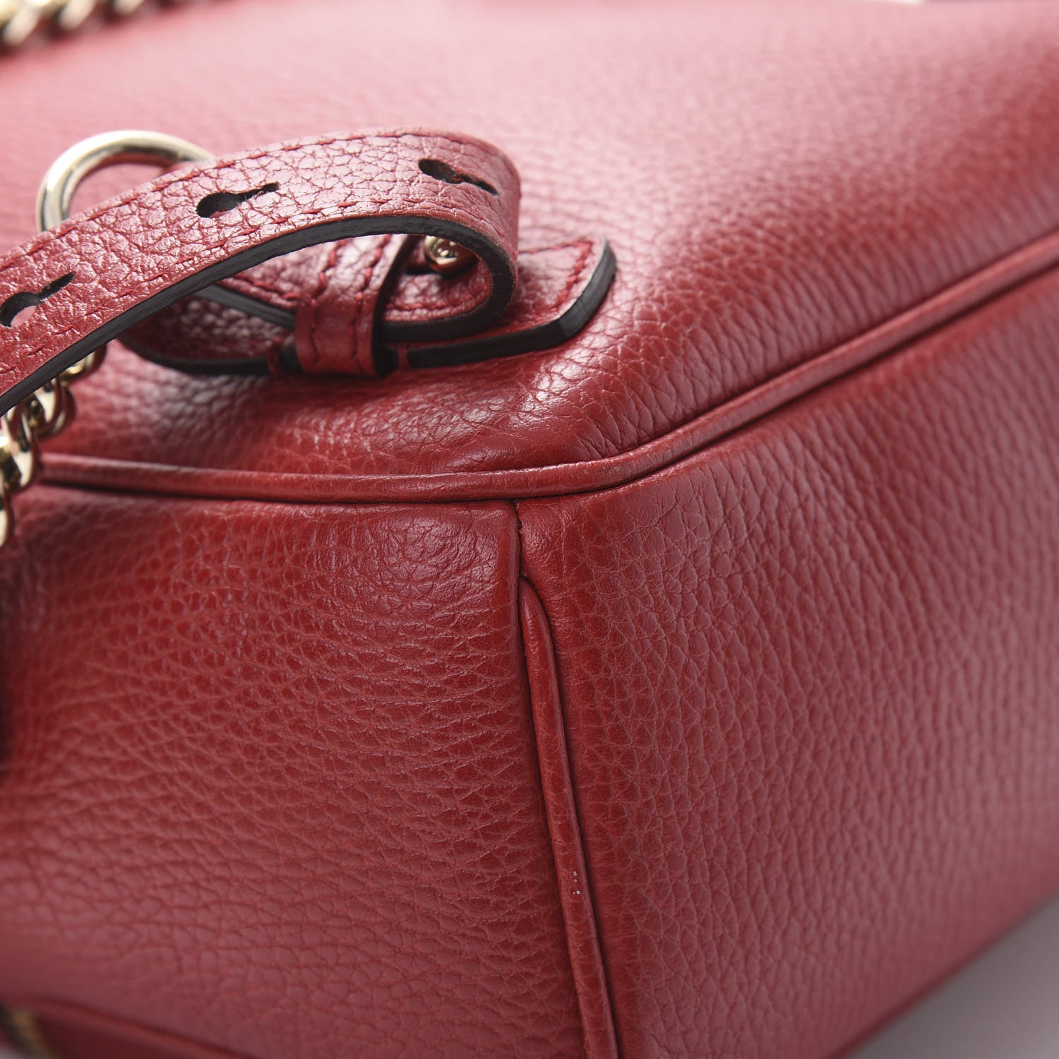 Gucci Pebbled Calfskin Soho Chain Backpack Hibiscus Red 11 of 13