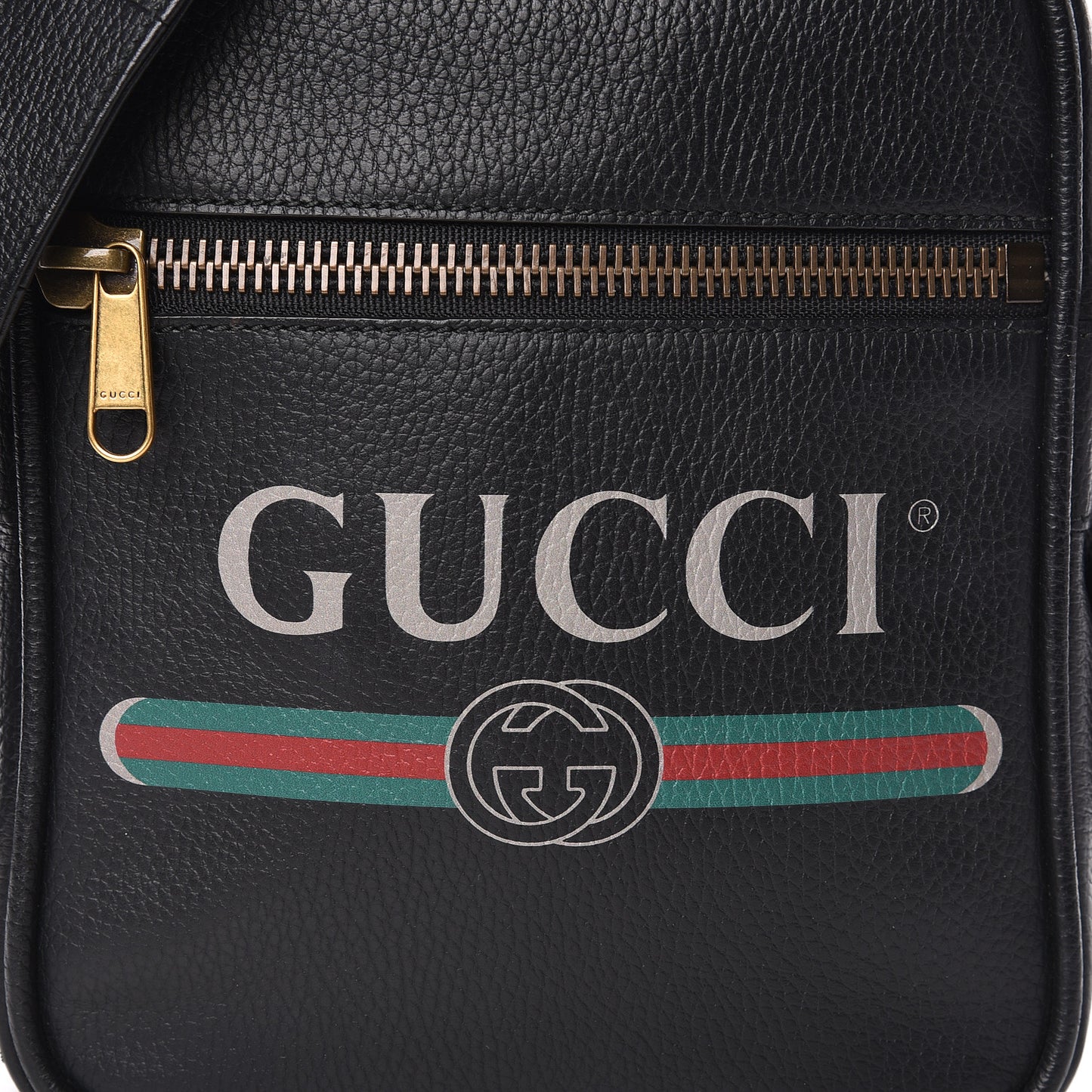 Grained Calfskin Logo Messenger Bag Black