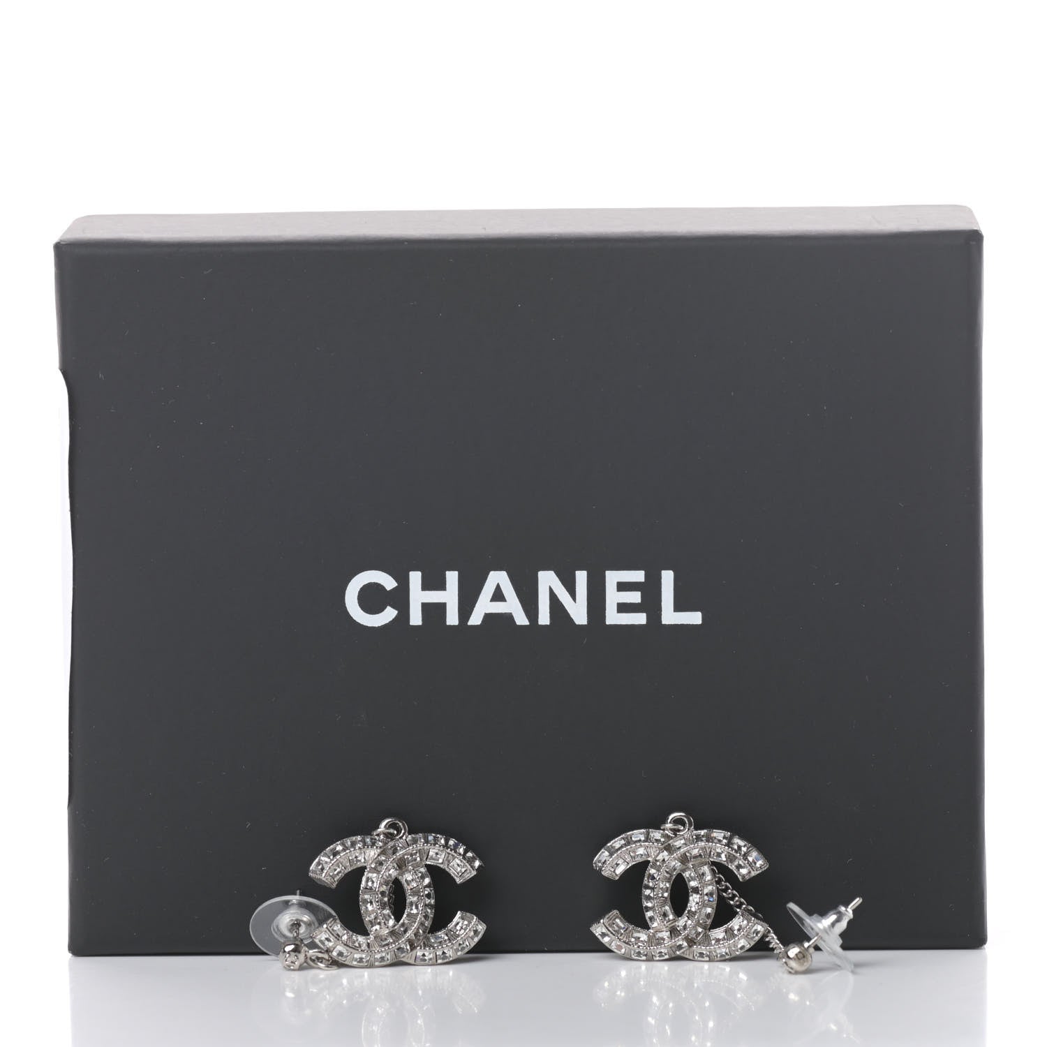 Chanel Baguette Crystal CC Drop Earrings Silver 5 of 5