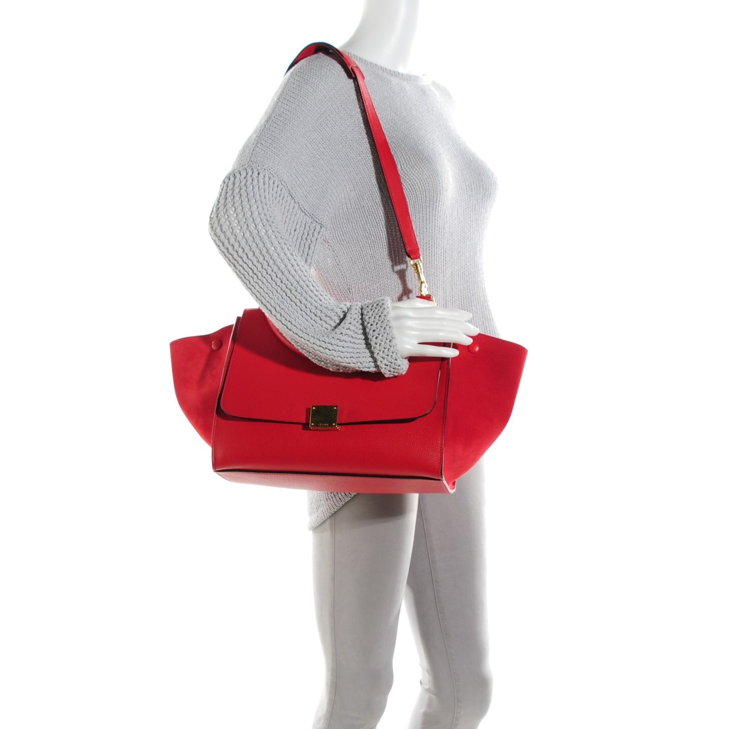 Drummed Calfskin Suede Medium Trapeze Coquelicot