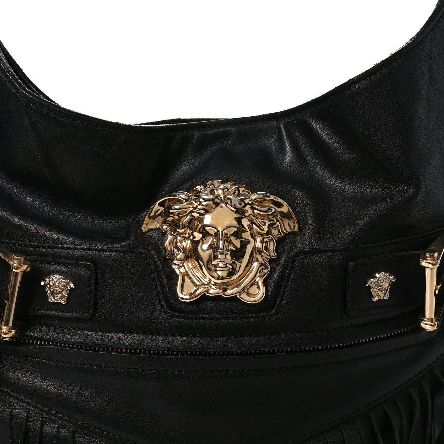 Versace Calfskin Palazzo Fringe Shoulder Bag Black 7 of 10