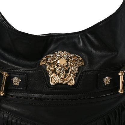 Versace Calfskin Palazzo Fringe Shoulder Bag Black 7 of 10