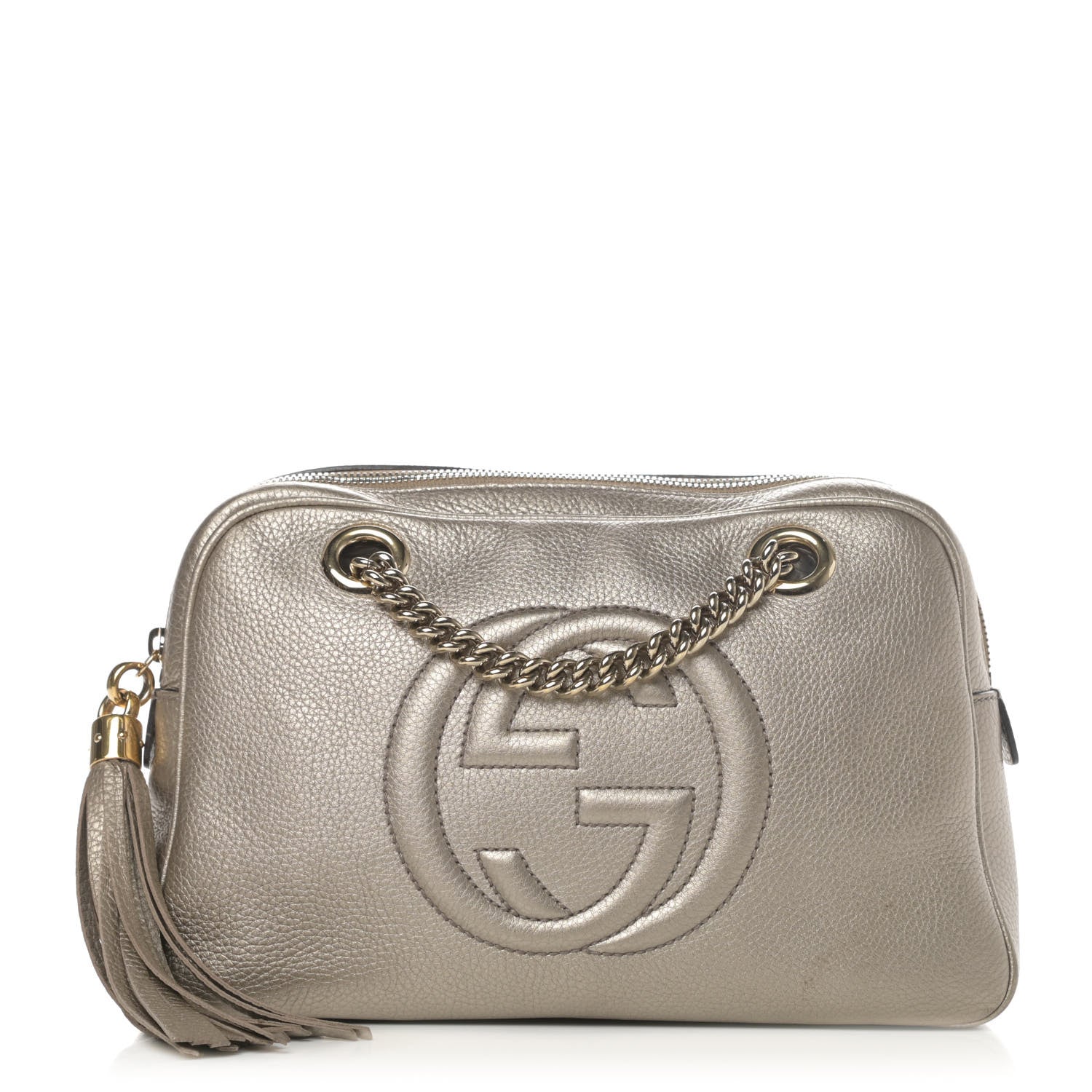 Gucci Metallic Pebbled Calfskin Small Soho Bowler Golden Beige 1 of 4