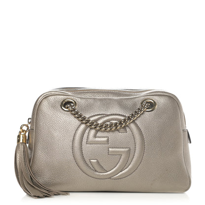 Gucci Metallic Pebbled Calfskin Small Soho Bowler Golden Beige 1 of 4