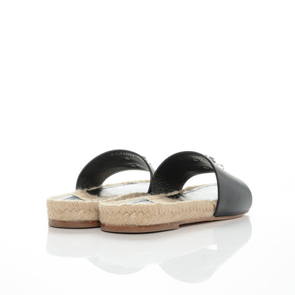 Chanel Calfskin CC Espadrille Slip On Sandals 37.5 Black 4 of 7