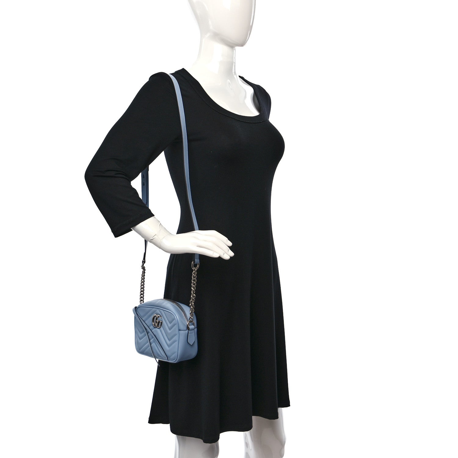 Gucci Calfskin Matelasse Mini GG Marmont Chain Shoulder Bag Porcelain Light Blue 2 of 11