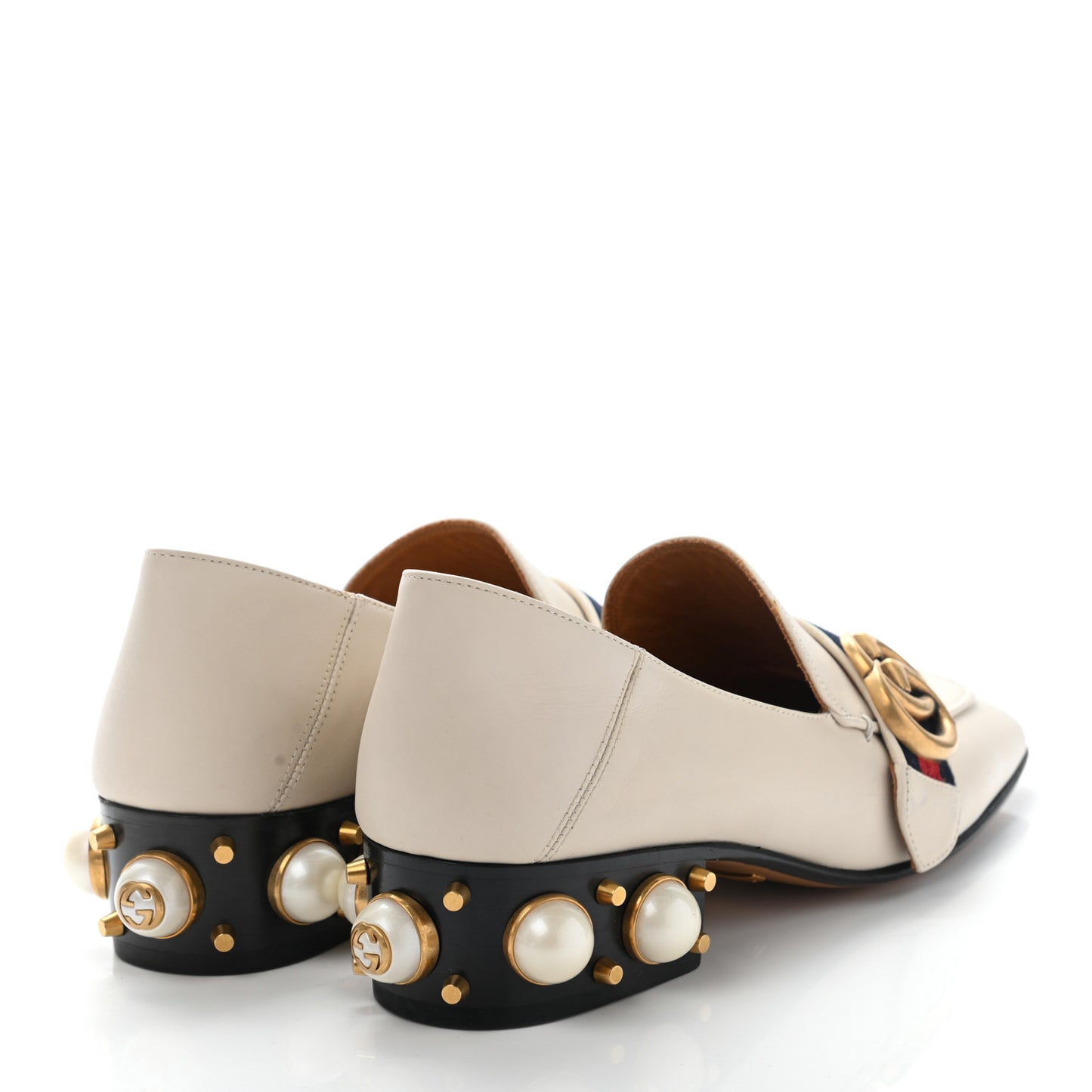 Betis Glamour Calfskin Web Pearl Embellished Peyton 35mm Loafer Pumps 35 White