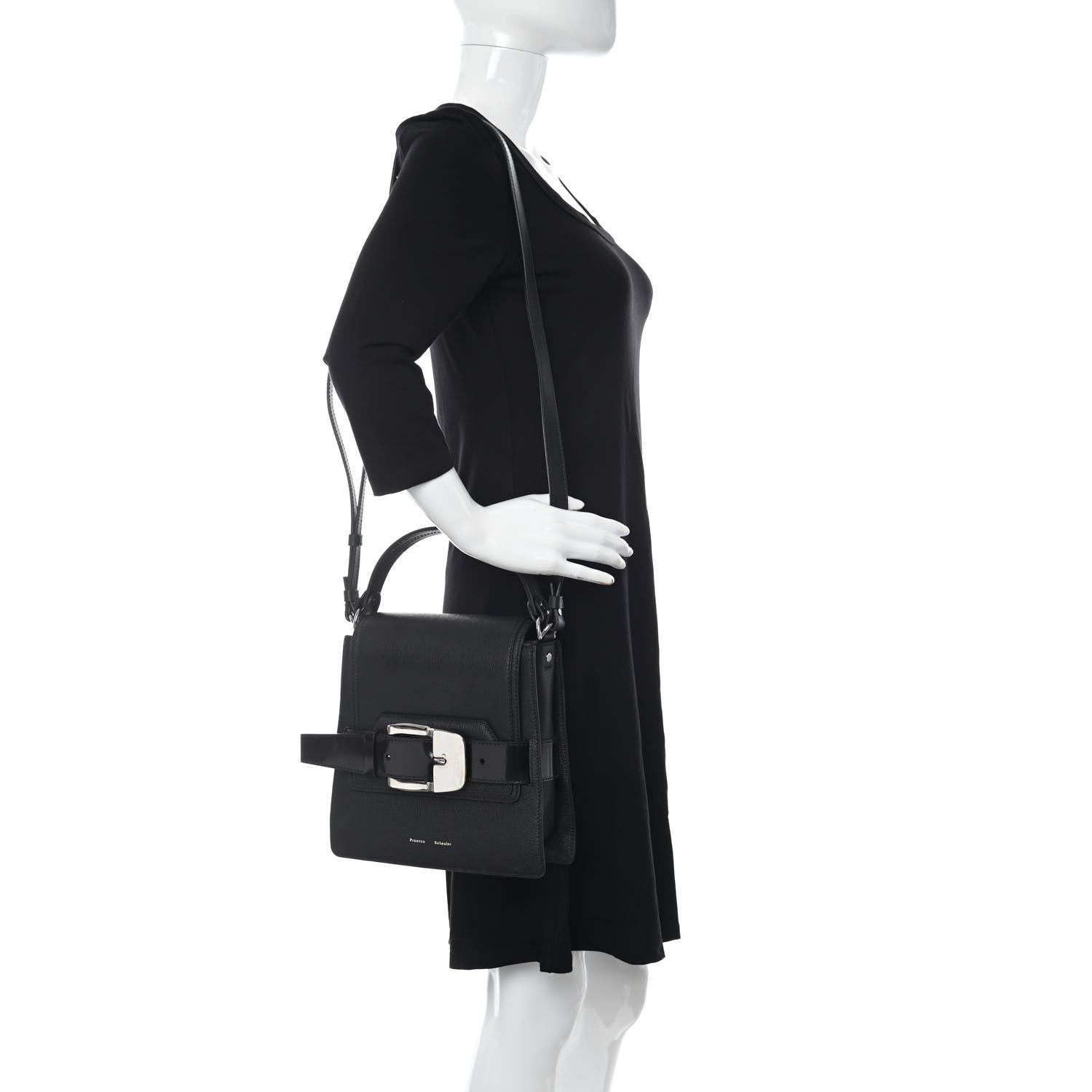 Proenza Schouler Embossed Grained Calfskin Buckle Trapeze Bag Black 2 of 12