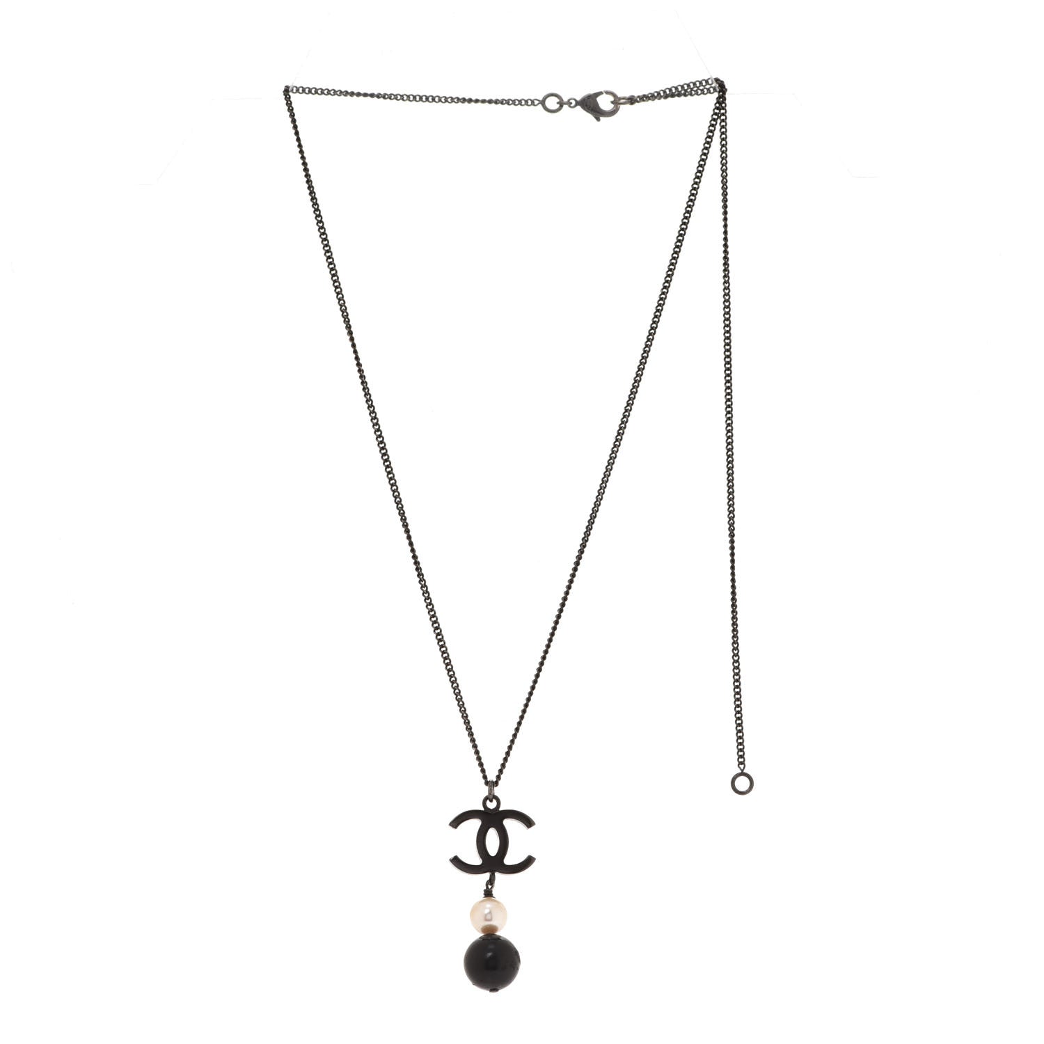 Chanel Resin CC Pearl Drop Necklace Ruthenium Black 3 of 5
