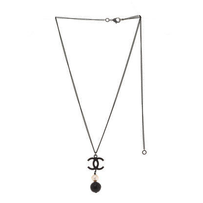 Chanel Resin CC Pearl Drop Necklace Ruthenium Black 3 of 5