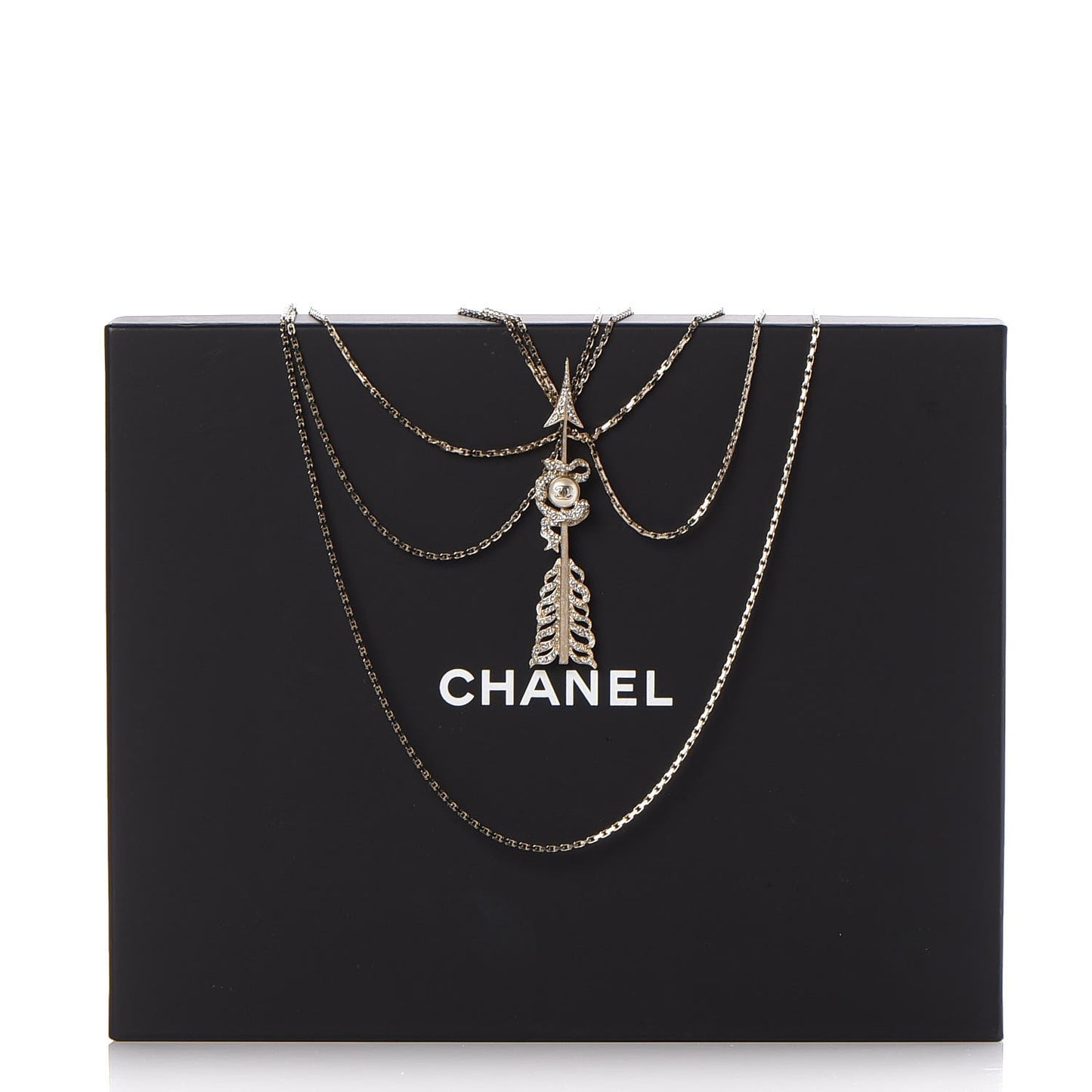 Crystal Pearl Multi Strand Chain CC Arrow Necklace Gold